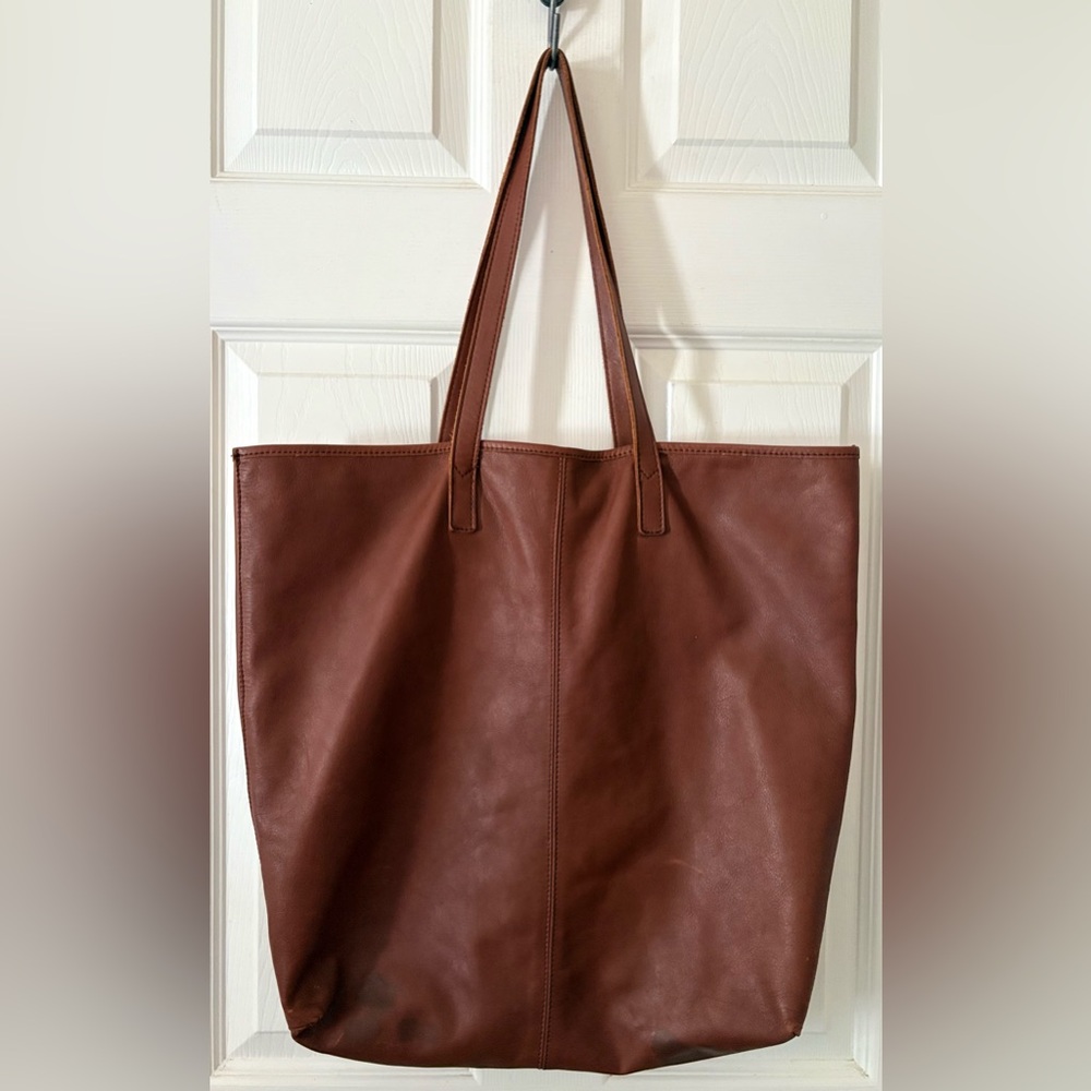 Zara 100% Cow Leather Large Brown Tote Bag